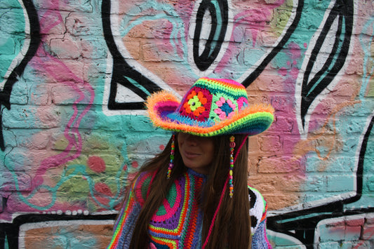 Granny square cowboy hat
