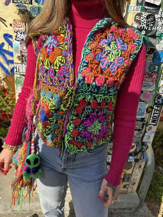 Chunky granny square waist jacket