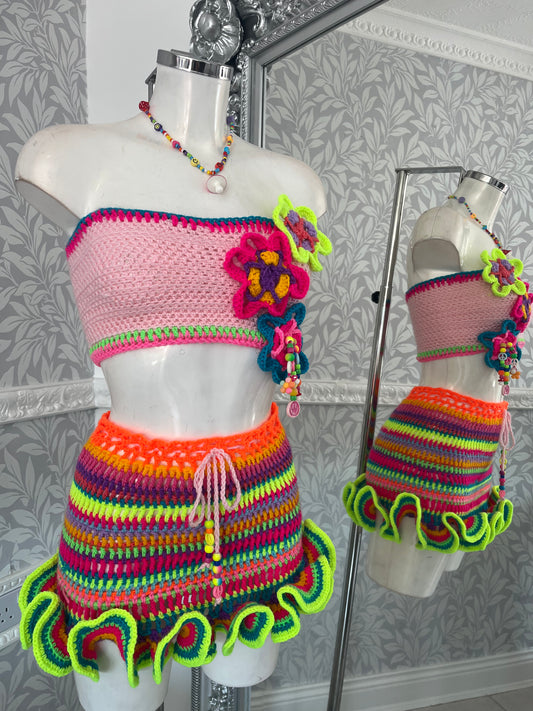 Flower ruffle top & skirt co-ord