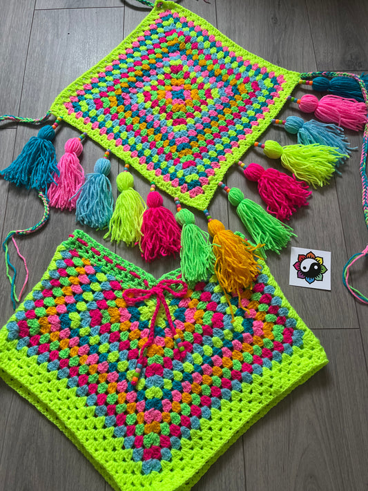 Rainbow tassel top & shorts co-ord