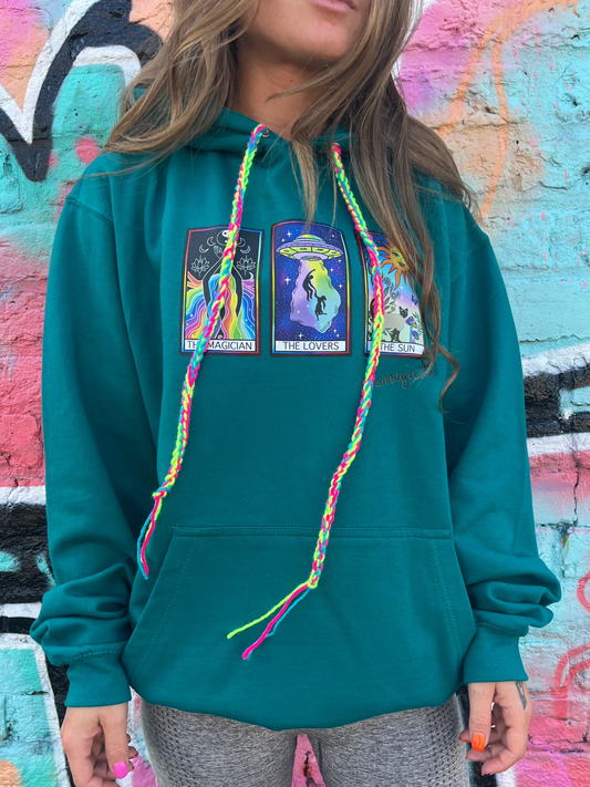 FUNKY TAROT HOODIE IN TURQUOISE