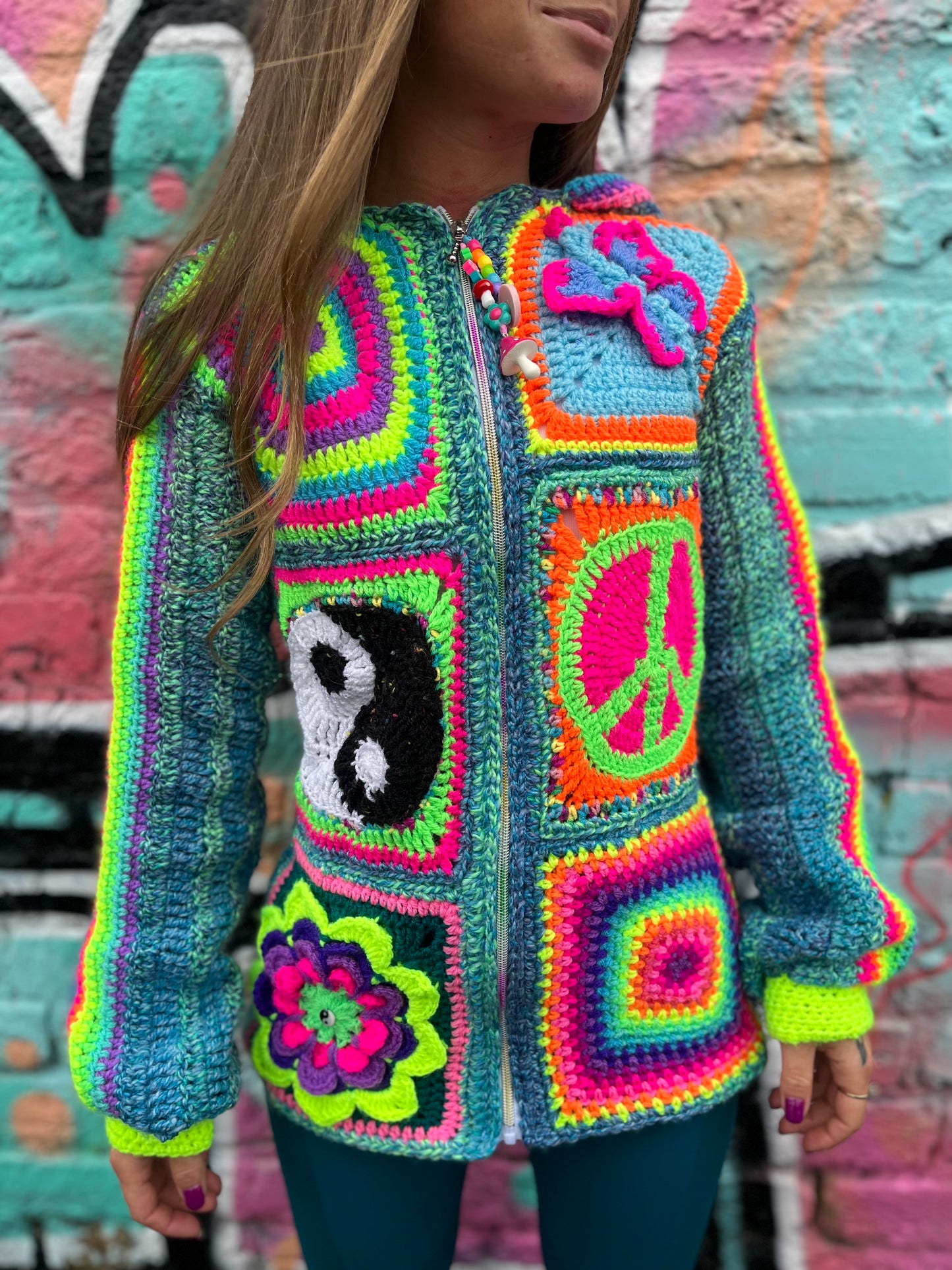 Crochet cardigan - greeny/blues